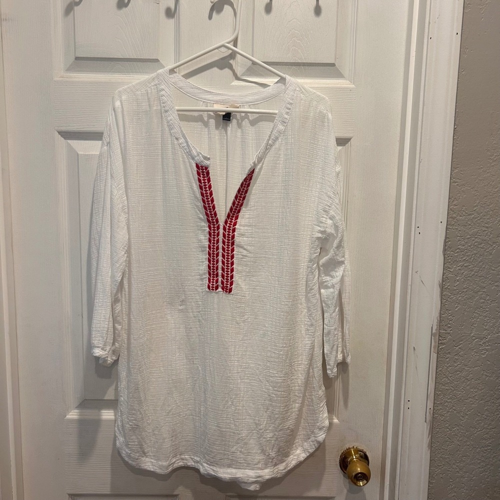 Universal Thread White Cotton Gauze Embroidered Tunic Top Womens L Resortwear